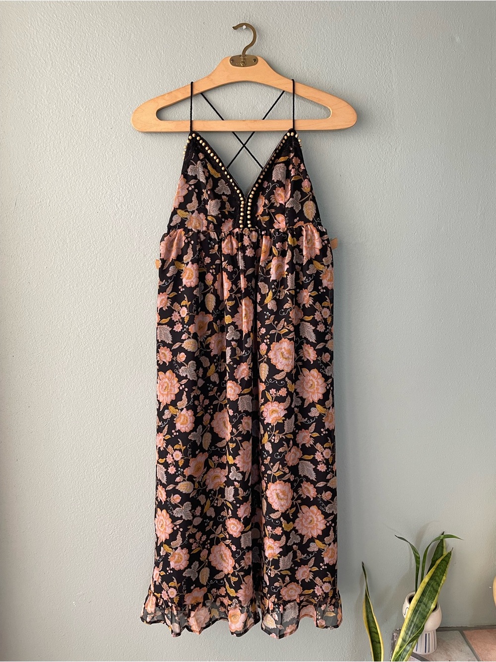 Forever 21 | Black Floral Beaded Backless Maxi Dress Sundress